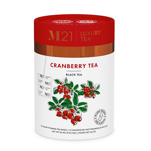 Tega Organic Tea - Thé Noir de Luxe aux Canneberges | Canadien | 12 Sachets de Thé