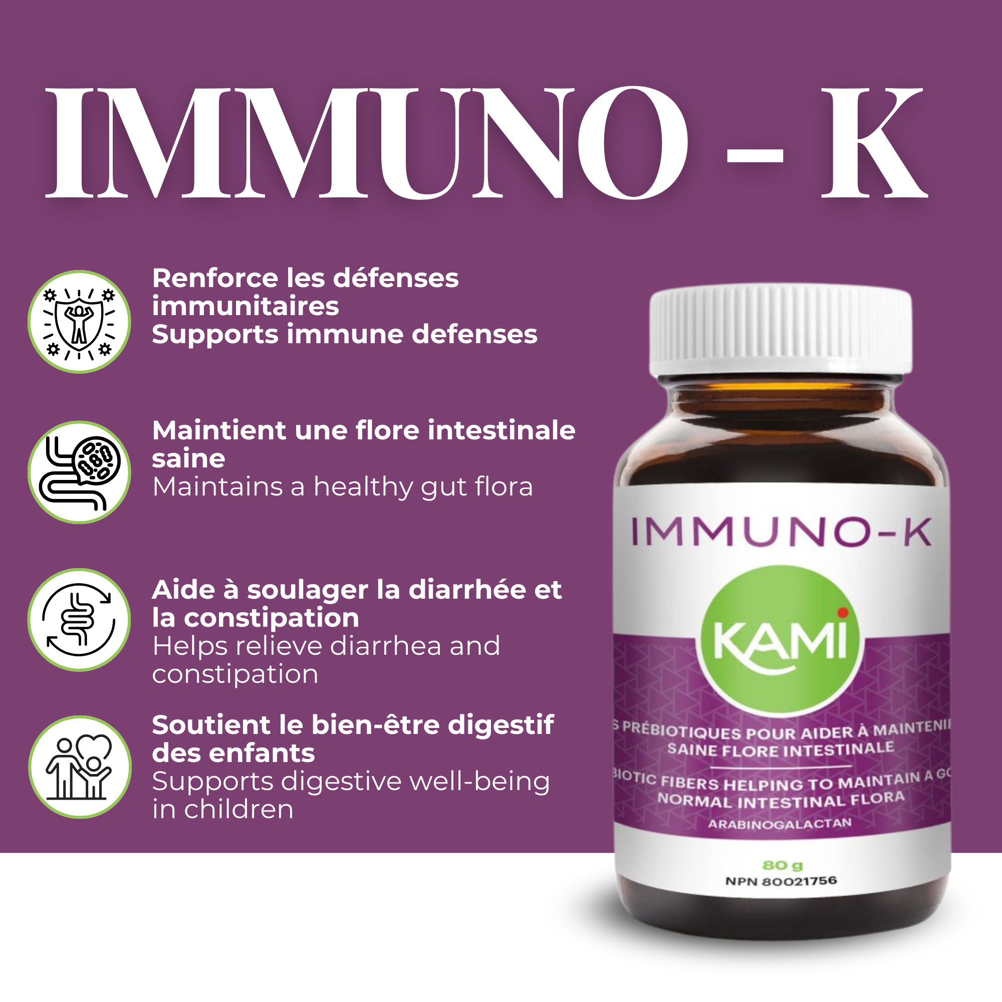 Phytovie - IMMUNO-K | Rhume, Grippe, Diarrhée | 80 Grammes