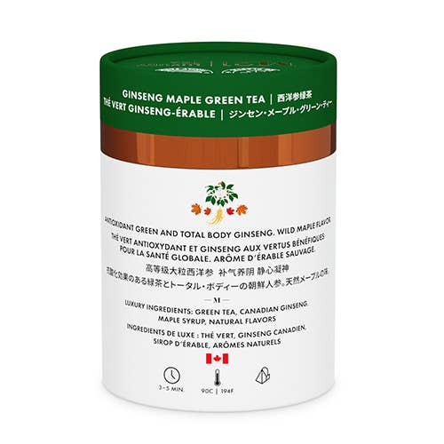 Tega Organic Tea - Thé Vert de Luxe au Ginseng et Érable | Canadien | 12 Sachets de Thé