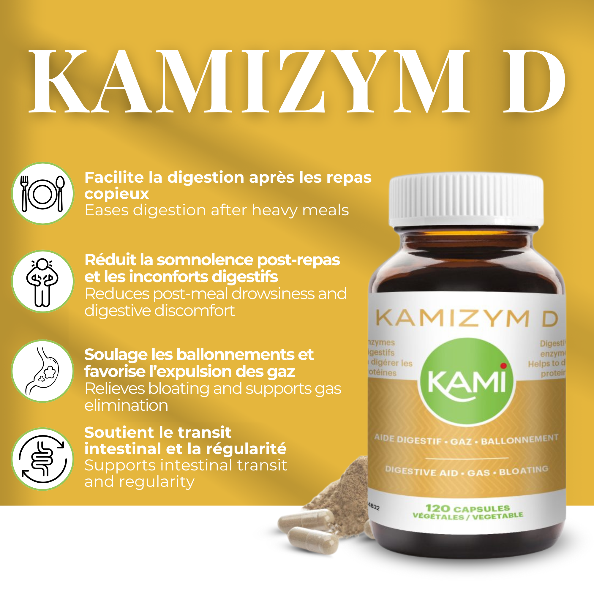 Phytovie - Kamizym-D | Soutien Digestif Après Repas | 120 Capsules