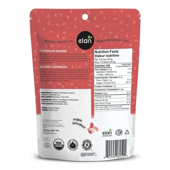 Raisins secs Thompson biologiques séchés au soleil