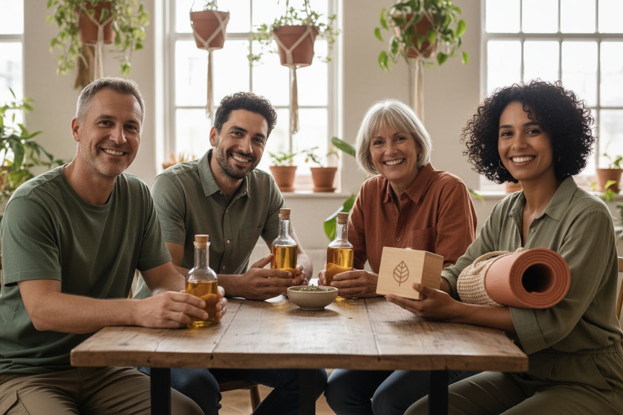 fais moi une image de clients satisfaits pour mes témoignagnages. toujours dans les memes couleurs que le site original